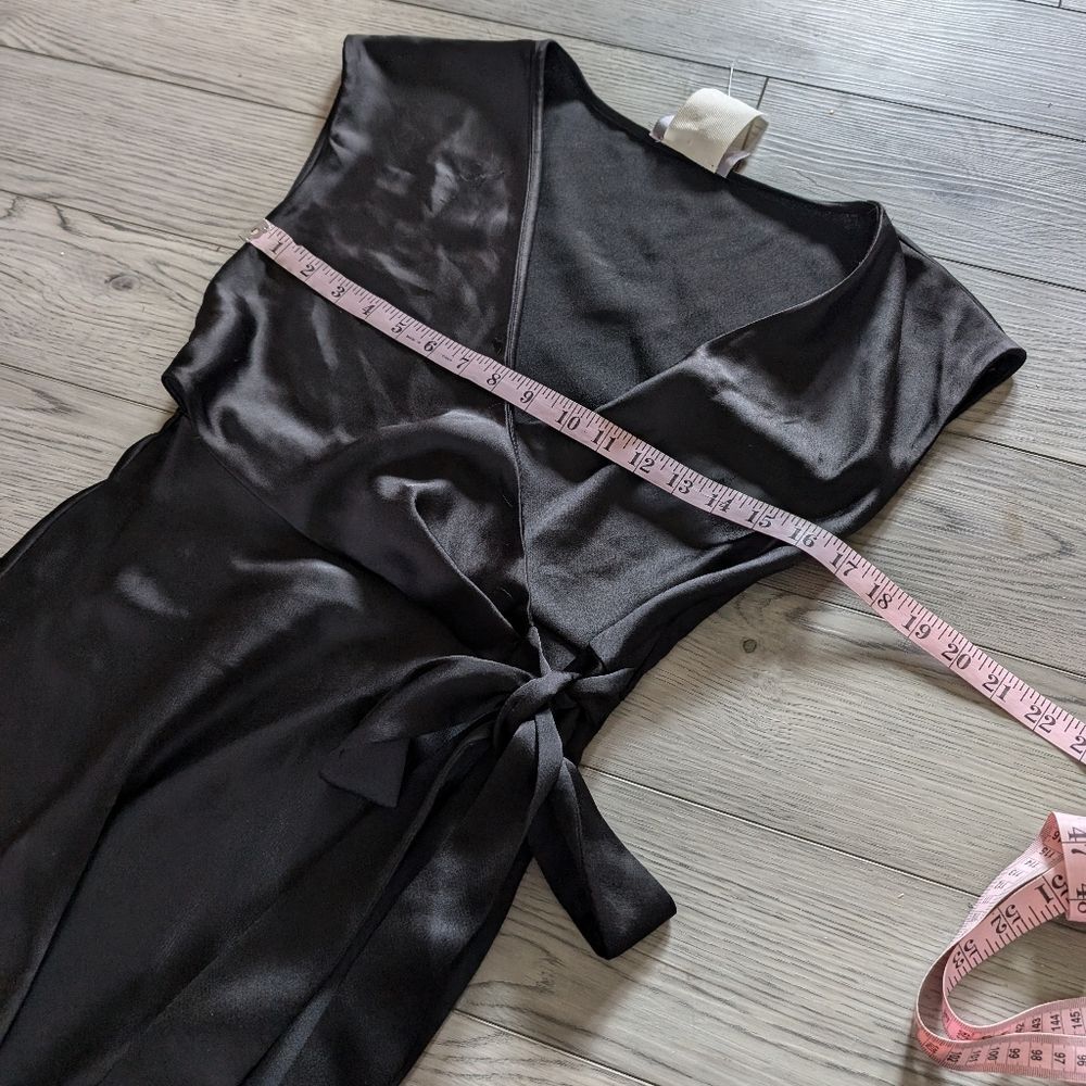 Anthropologie BHLDN Louisa Satin Charmeuse Black Front Tie Midi Dress Size 4 - Picture 5 of 12